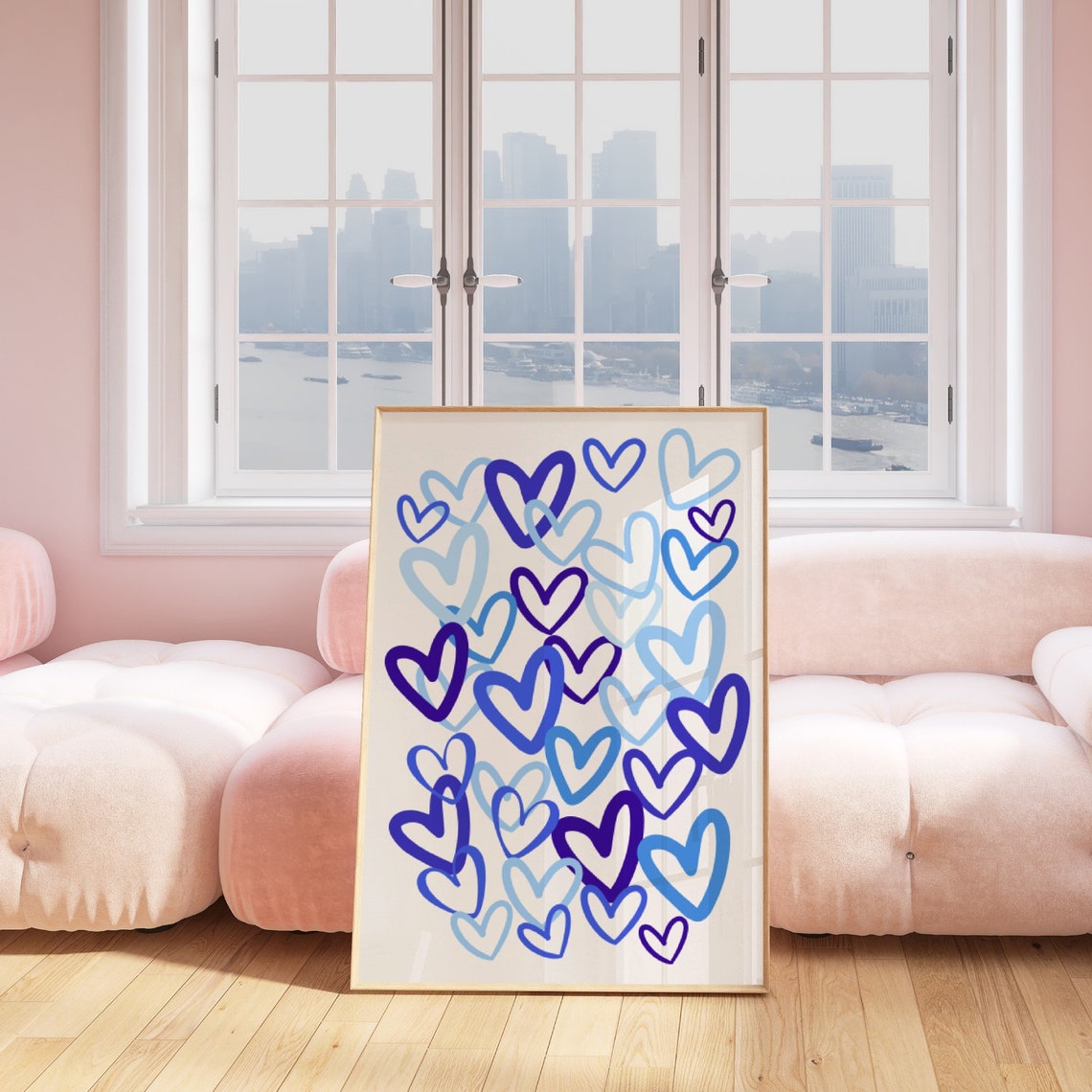 Blue Graffiti Hearts Pattern Colorful Preppy Dorm Love Poster - Image 2