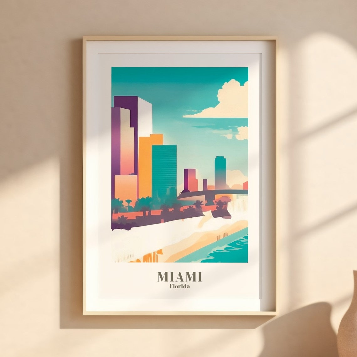 Miami City Travel Print Art Pink Blue Miami Travel Exhibition Print Trendy Wall Print Miami Poster Travel Posters Usa - Image 2