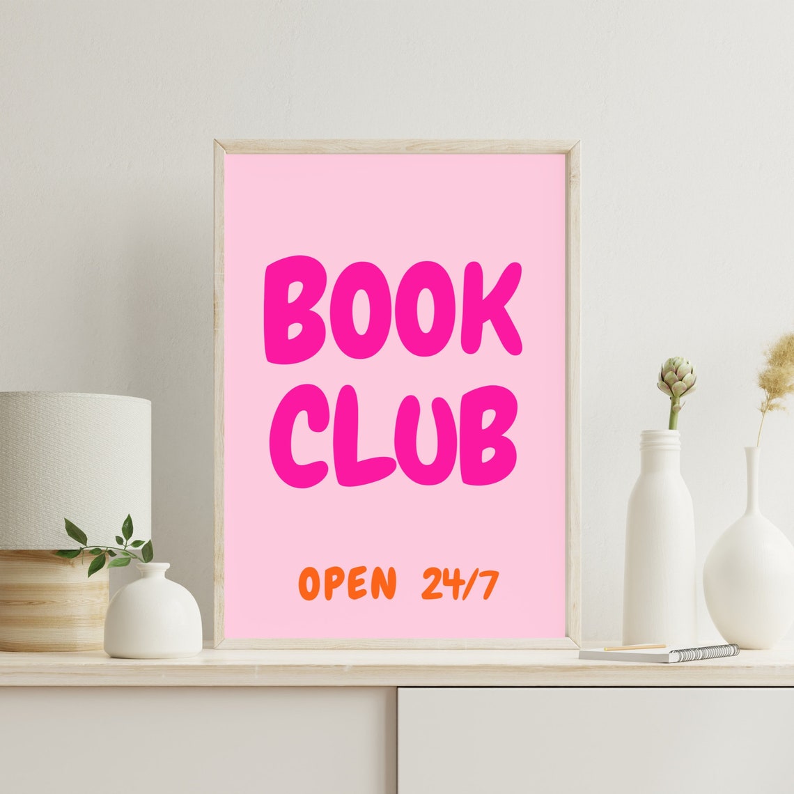 Book Club Open 24/7 Hot Pink Retro Typography Reading Gift Poster - Image 2