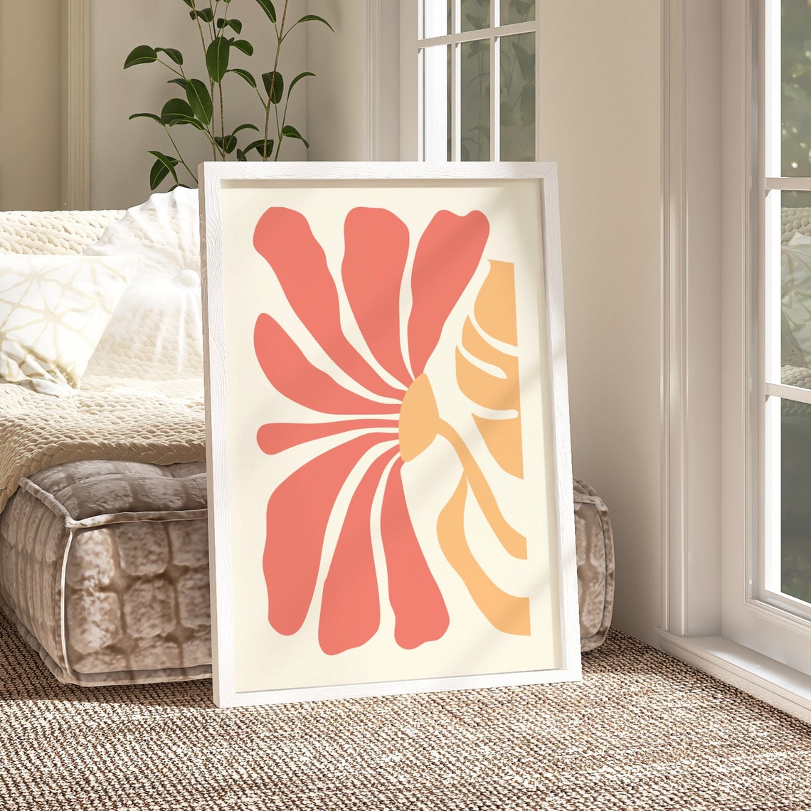 Coral Abstract Flower Yellow Accent Danish Pastel Poster Art