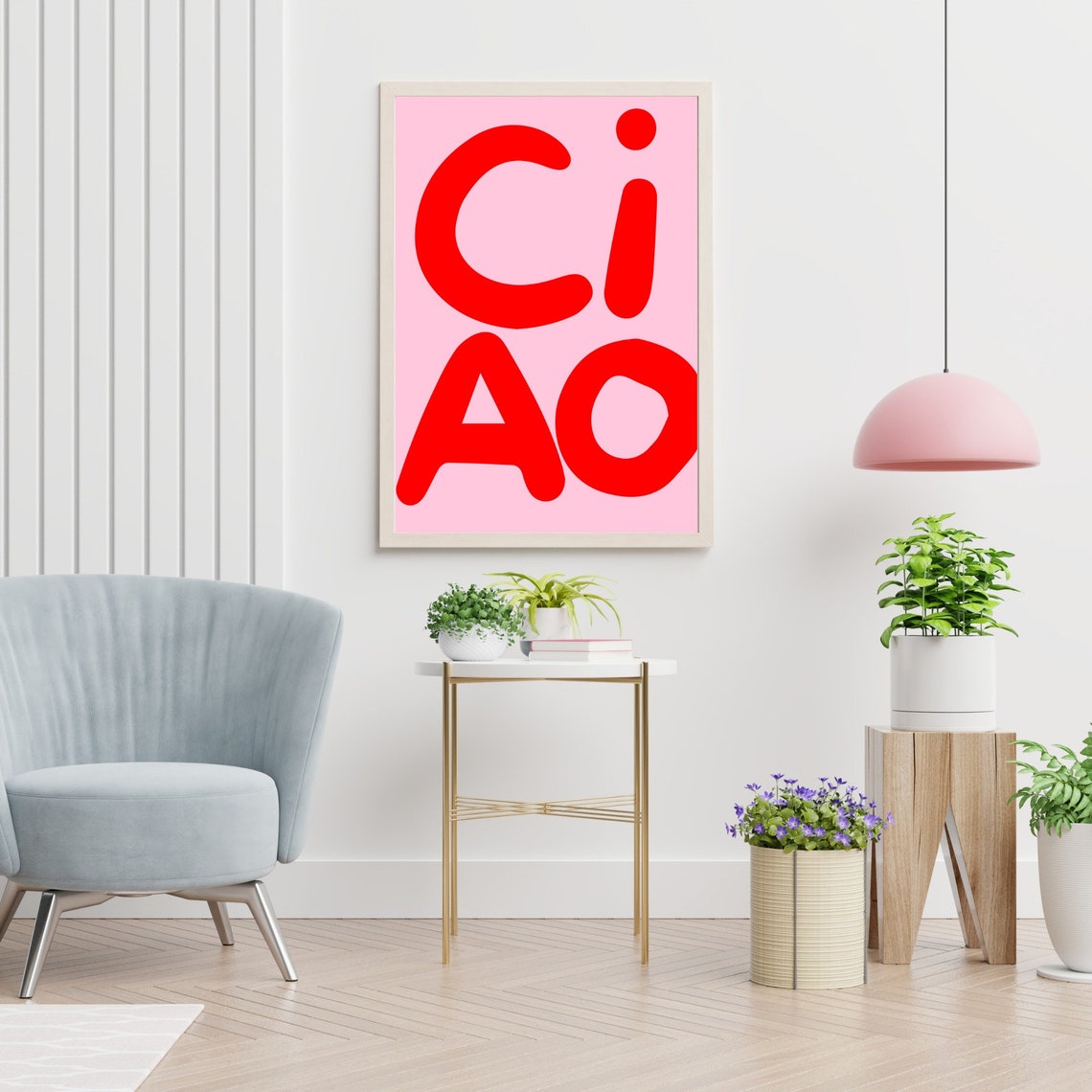 Ciao Red Bubble Letter Pink Italian Greeting Dorm Wall Poster