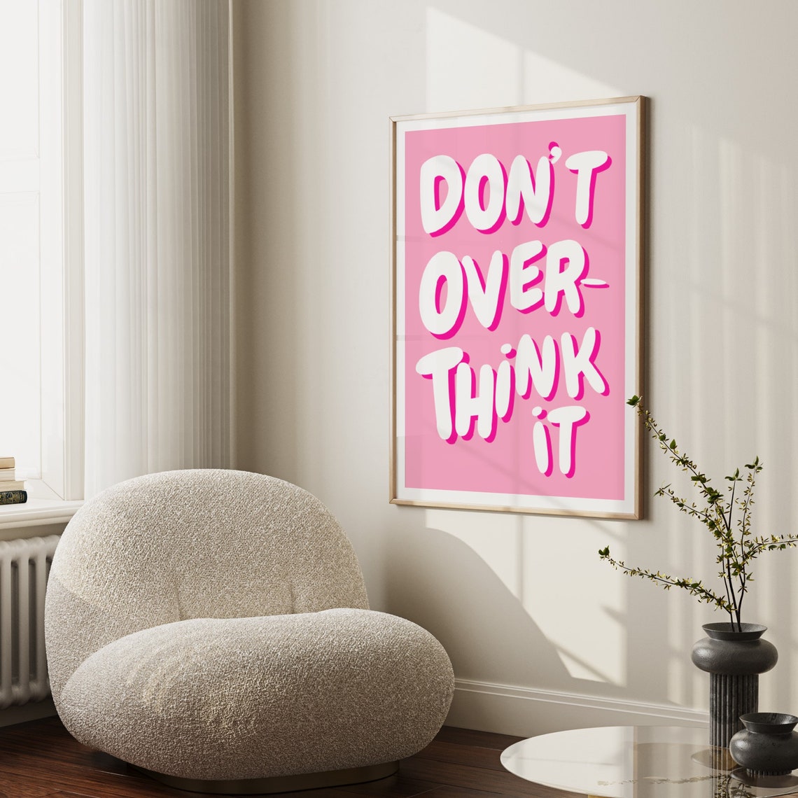 Dont Overthink It Quote Print Girly Pink Preppy Dorm Room Art Maximalist Inspirational Wall Art Motivational Typography Print - Image 4