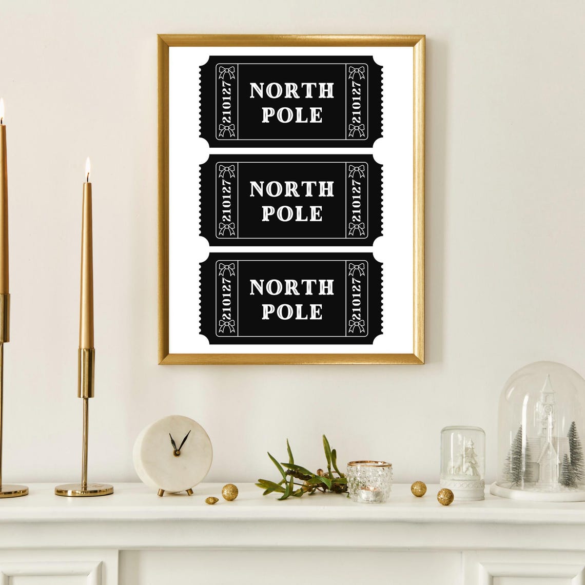 North Pole Ticket Black Vintage Retro Christmas Holiday Poster