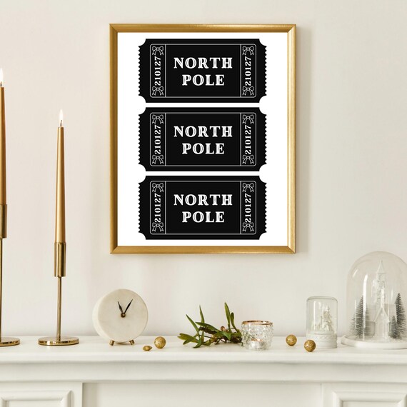 North Pole Ticket Black Vintage Retro Christmas Holiday Poster