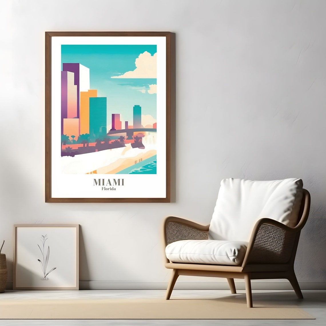 Miami City Travel Print Art Pink Blue Miami Travel Exhibition Print Trendy Wall Print Miami Poster Travel Posters Usa - Image 3