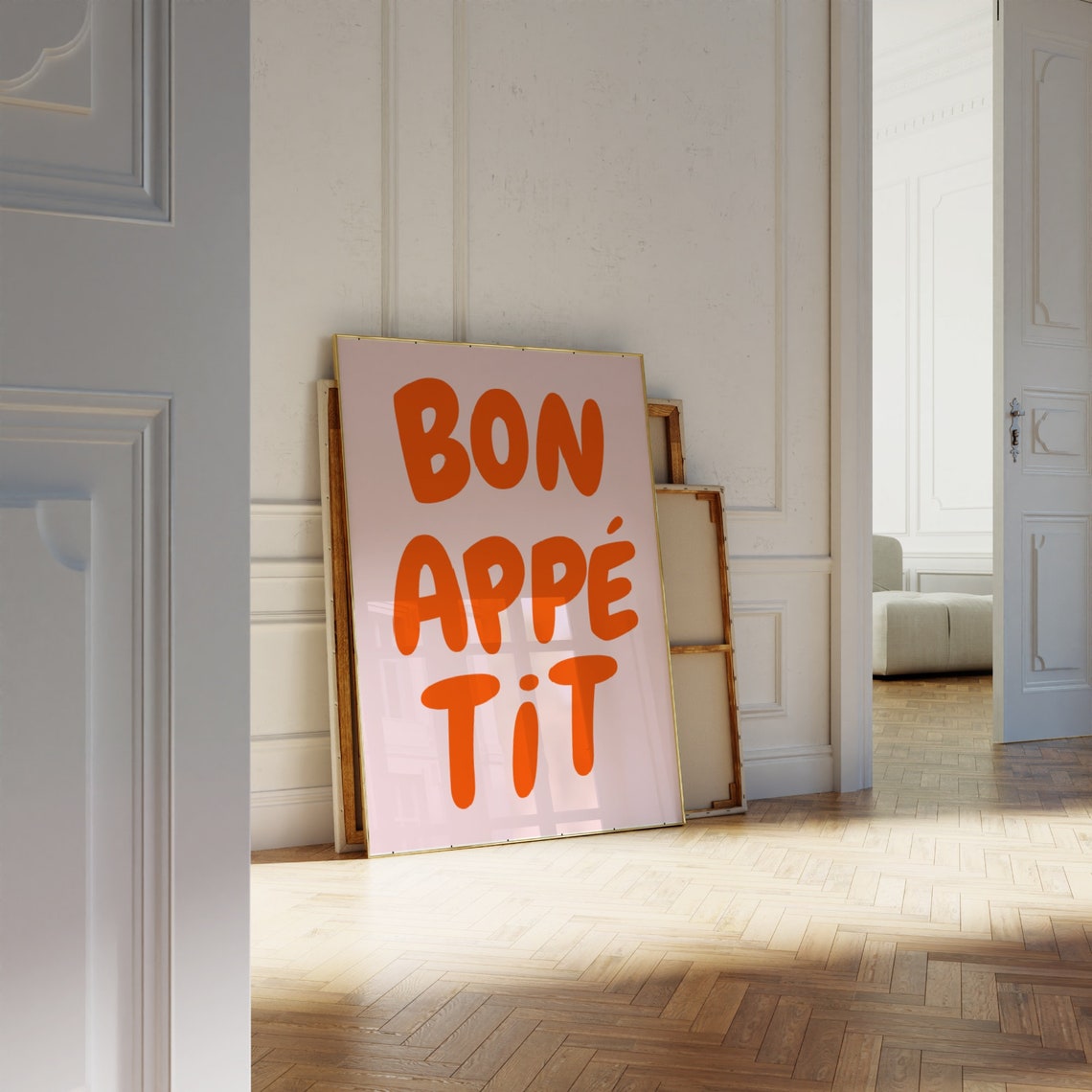 Bon Appetit Orange Pink Retro Kitchen Typography Quote Poster - Image 3