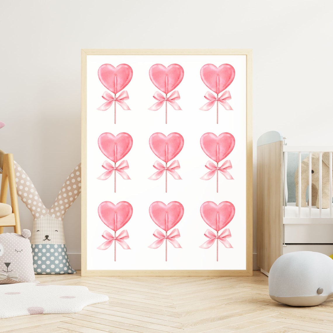 Pink Heart Lollipops Watercolor Valentine Sweets Pattern Poster - Image 2
