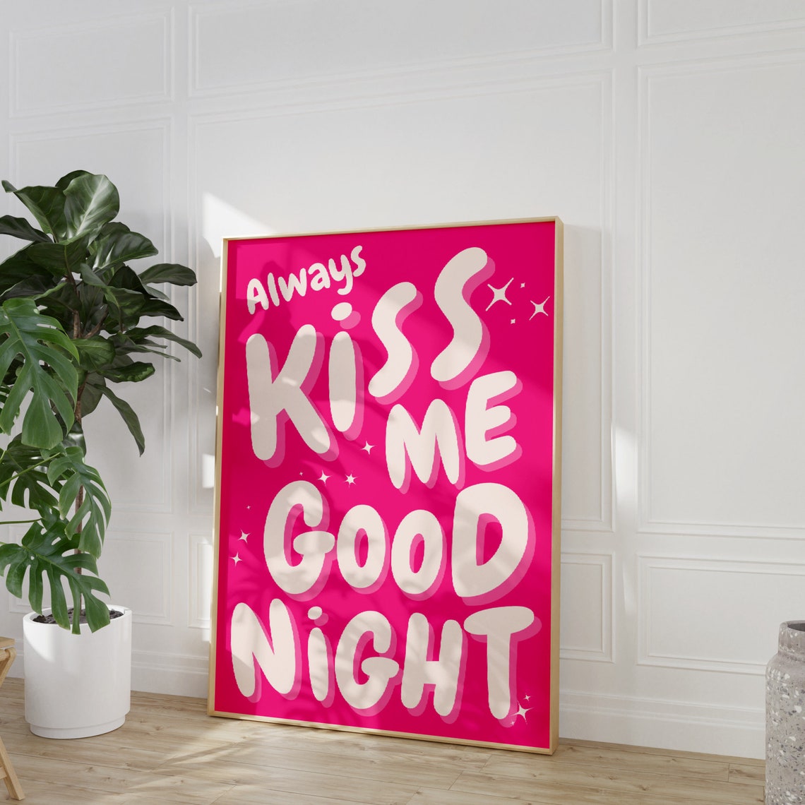 Always Kiss Me Goodnight Hot Pink Typography Romantic Quote Art Print - Image 2
