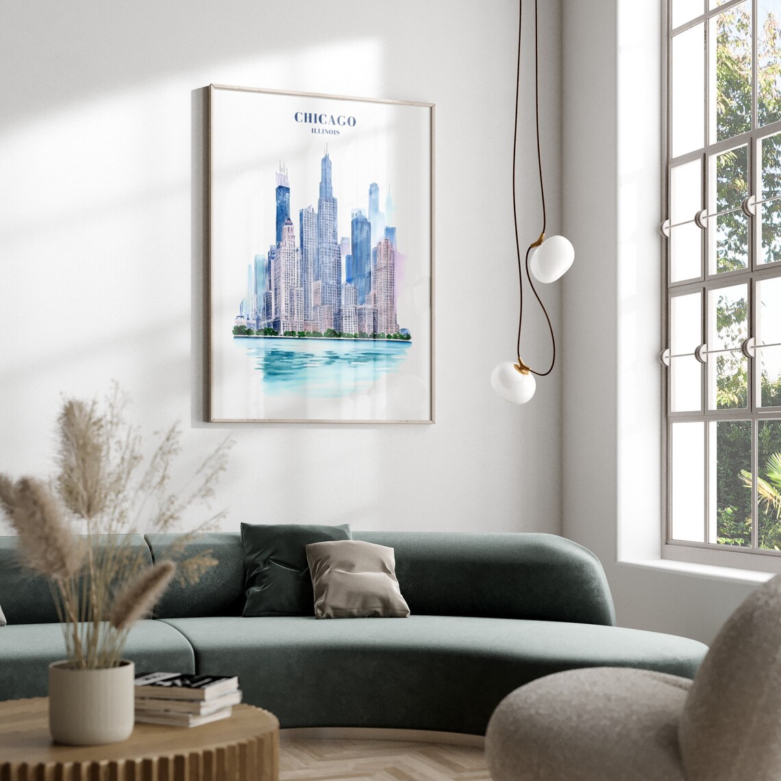 Chicago Travel Exhibition Print, Pink Blue Cityscape - Image 3