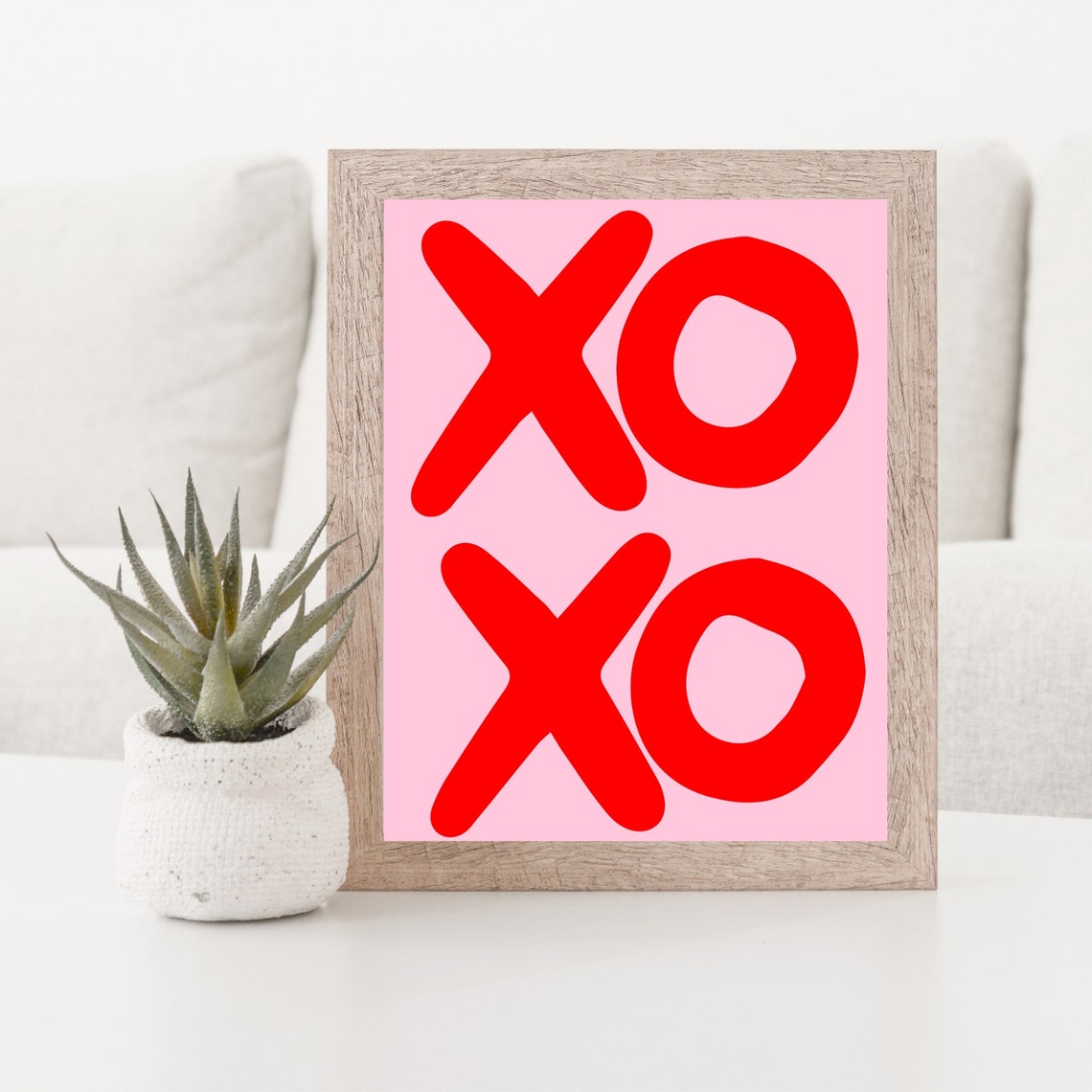 XO XO Red Chunky Lettering Pink Valentine Kisses Typography Poster - Image 2