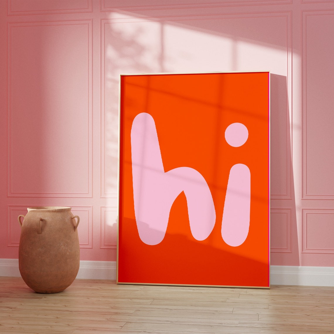 Hi Orange Pink Bold Lowercase Hello Typography Poster Sweet Wall Decor
