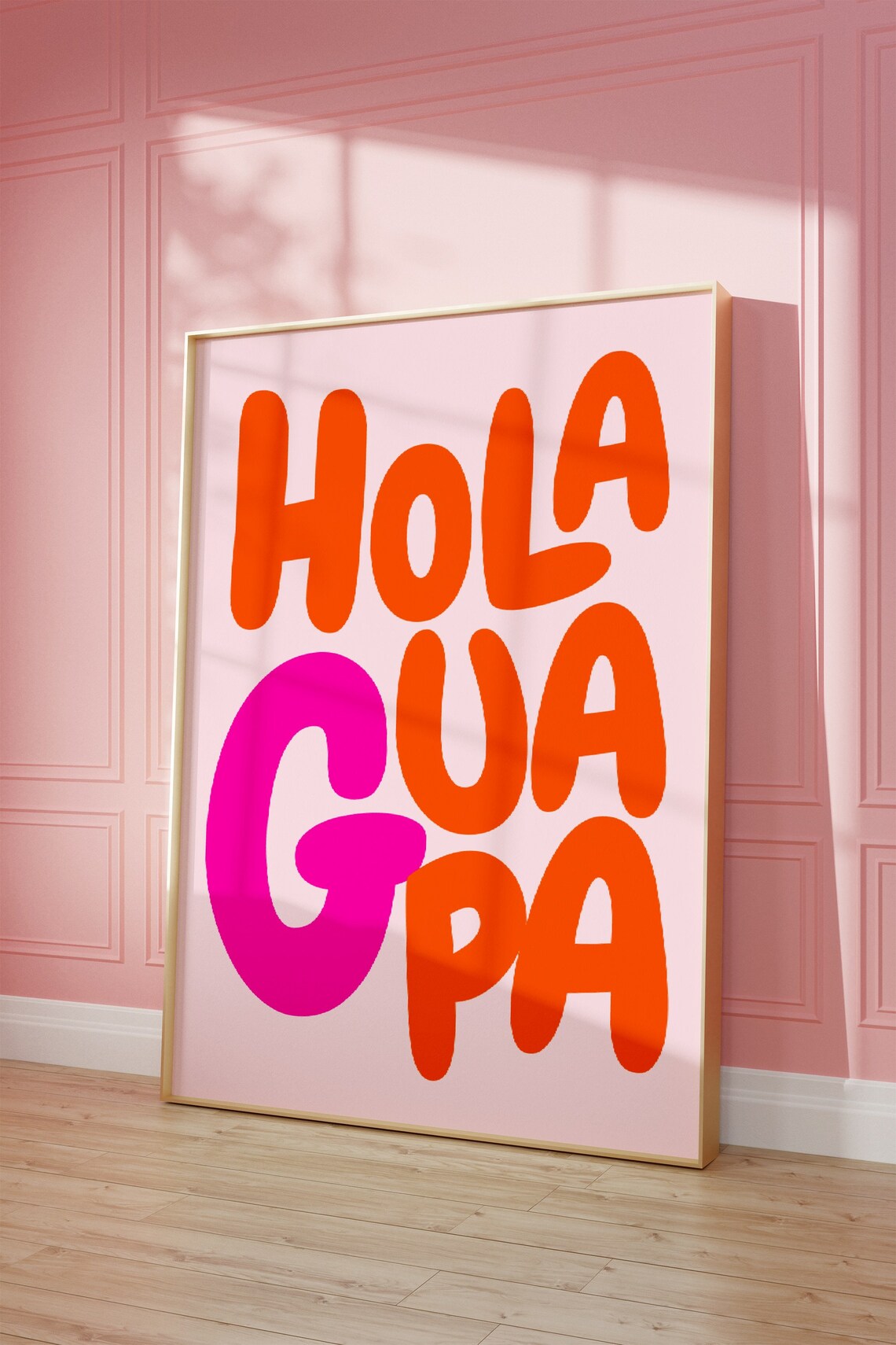 Hola Guapa Quote Poster, Retro Pink Orange Decor - Image 2