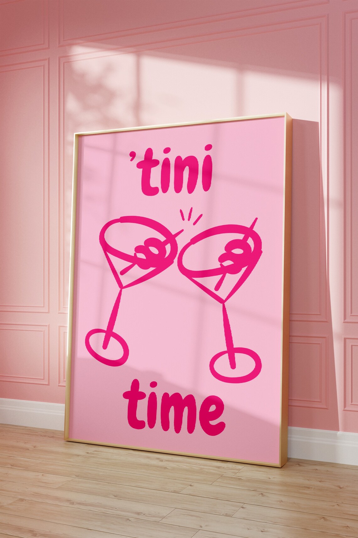 Tini Time Martini Cocktail Pink Bar Cart Cute Cheers Art Poster - Image 3