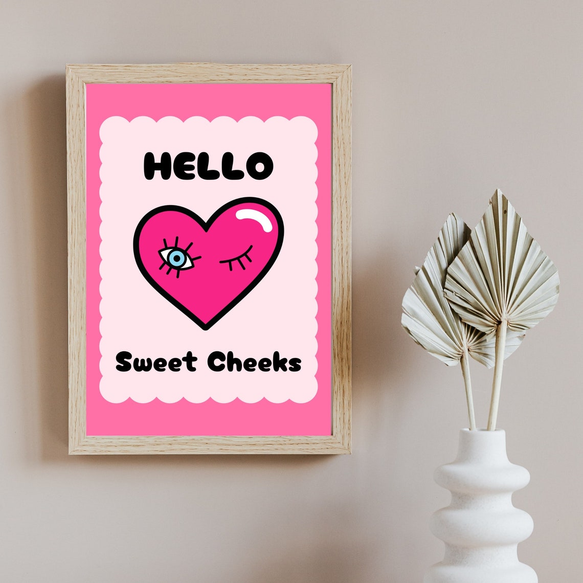 Hello Sweet Cheeks Winking Heart Pink Funny Bathroom Quote Poster - Image 4