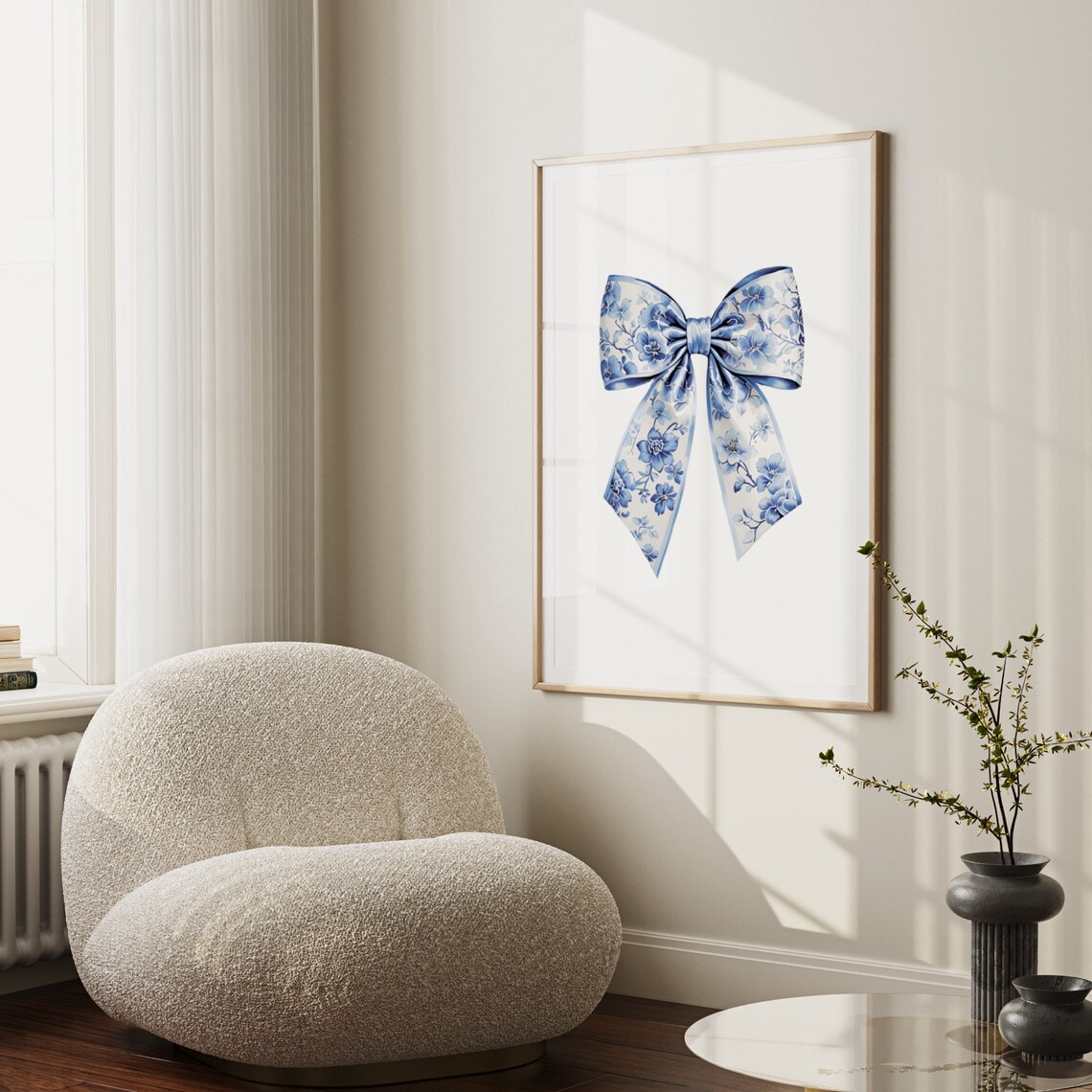 Blue Chinoiserie Floral Bow Coquette Ribbon Elegant Timeless Classic Poster - Image 3