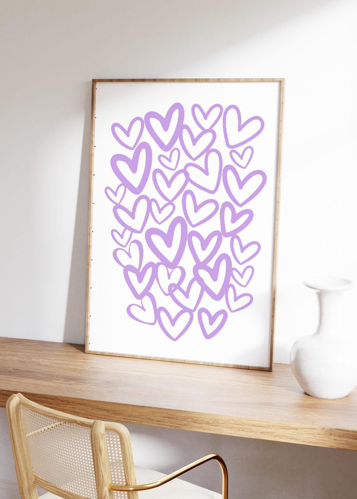 Lilac Hearts Doodle Poster Purple Love Heart Pattern Preppy Room Decor - Image 2