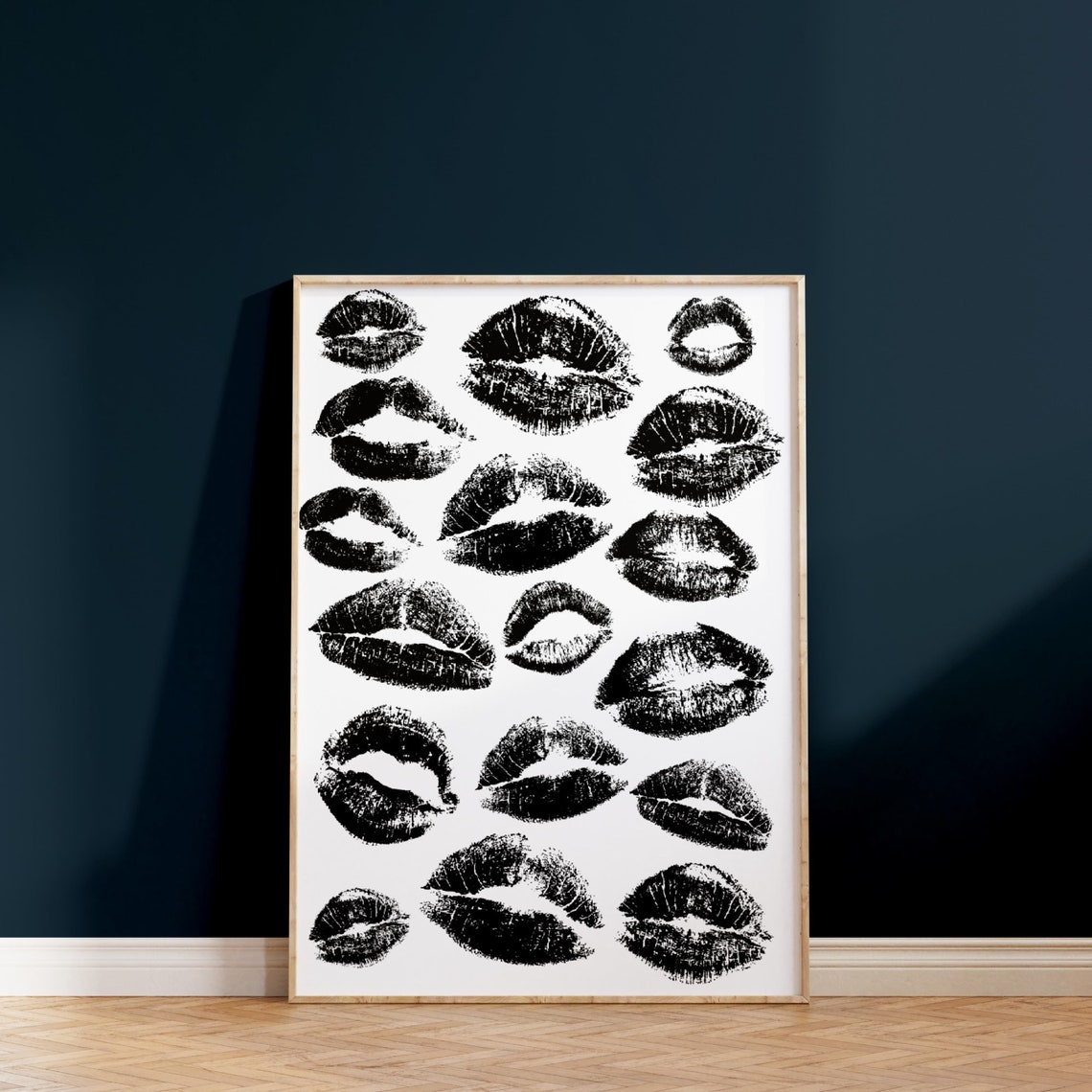 Black Lipstick Kiss Marks Retro Lips Collage Cream Trendy Dorm Poster - Image 2