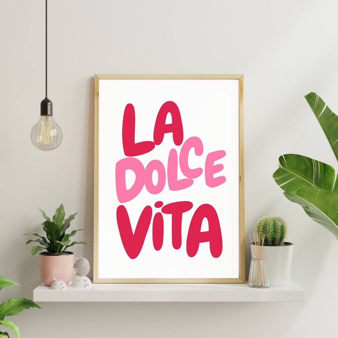 La Dolce Vita Pink Typography Poster Italian Phrase Trendy Room Decor