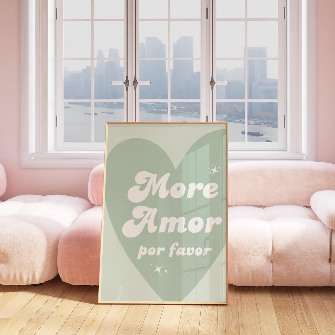 Sweet More Amor Por Favor Sage Green Heart Typography Poster - Image 4
