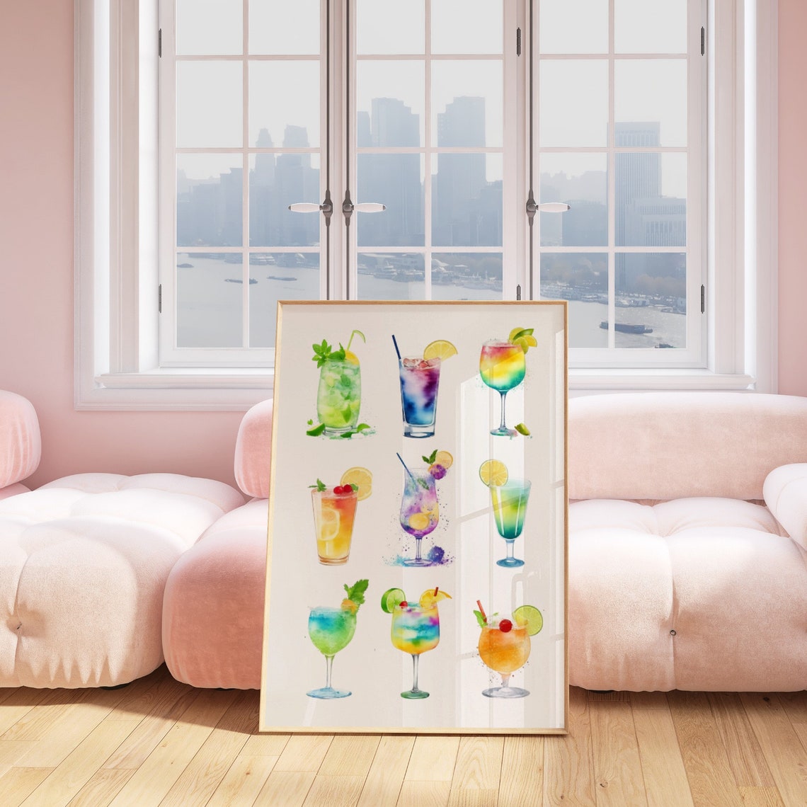 Watercolor Cocktail Grid Colorful Bar Drinks Kitchen Poster Art - Image 2