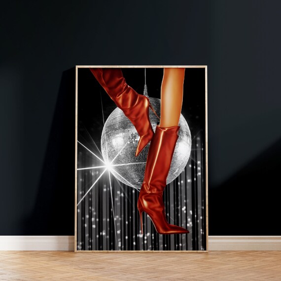 Red High Heels Disco Ball Fashion Poster Glam Party Room Wall Decor