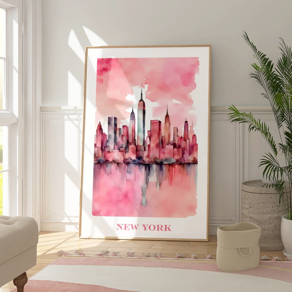 New York City Travel Print Art Pink Ny Travel Print Preppy Wall Print Cityscape Travel Poster Dorm Decor Ny Poster - Image 3