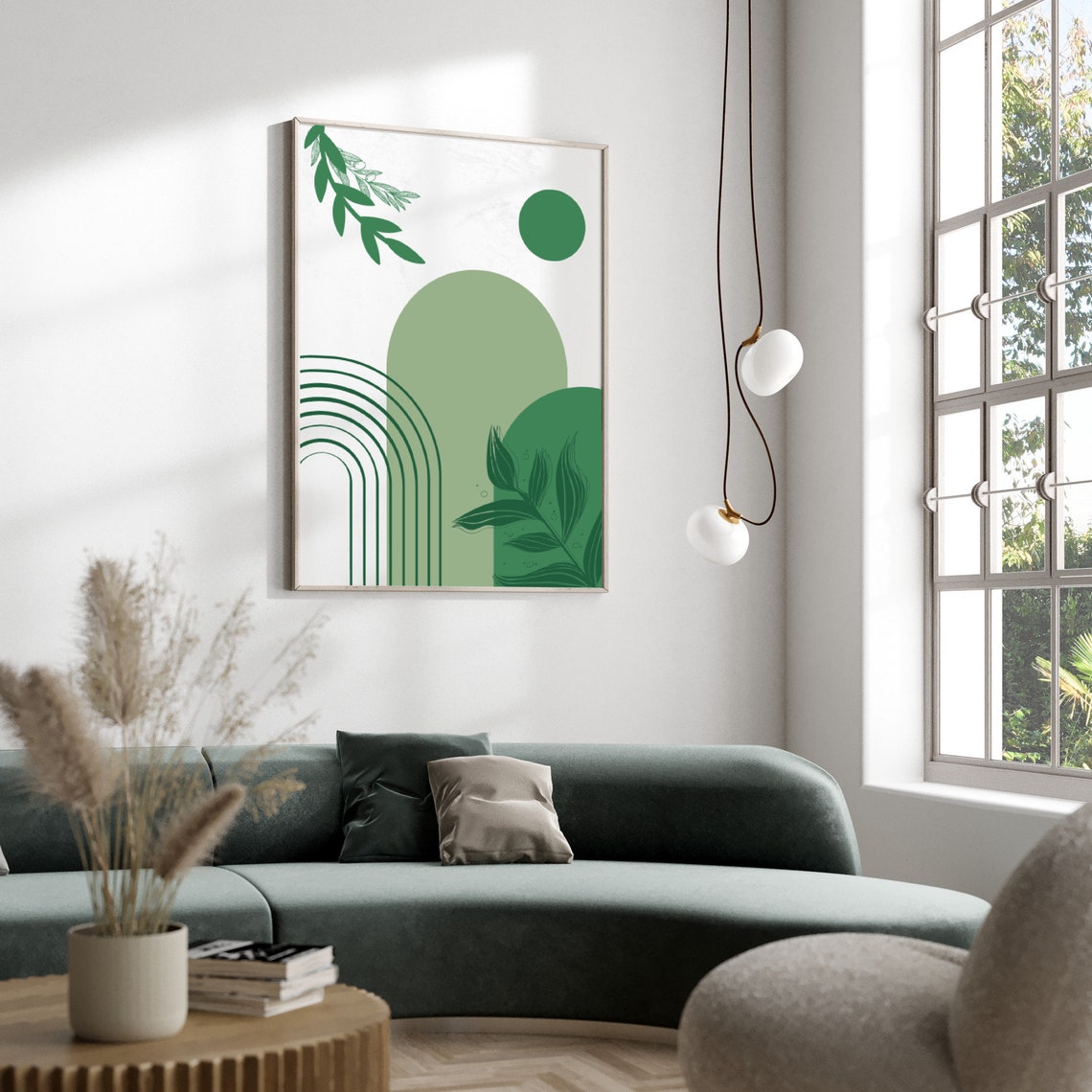 Sage Green Abstract Boho Arches Botanical Modern Wall Poster - Image 2