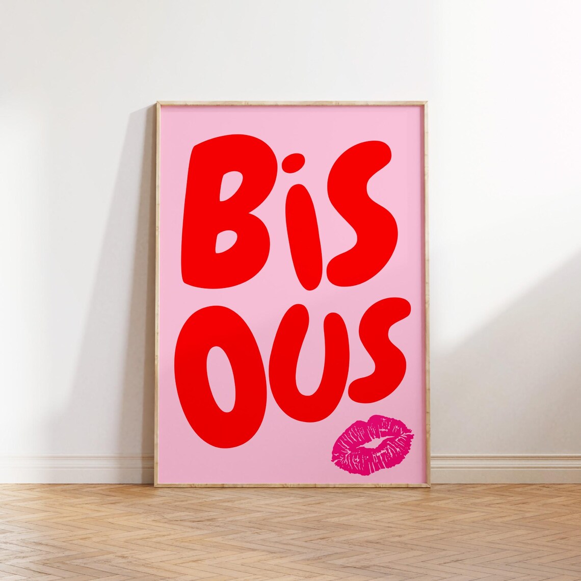 Bisous Print French Quote Poster Red Pink Wall Art Feminine Wall Art French Phrase Print Typography Wall Art French Saying