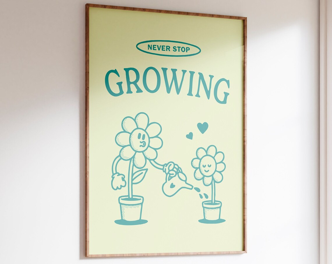 Never Stop Growing Retro Poster, Cute Illustration