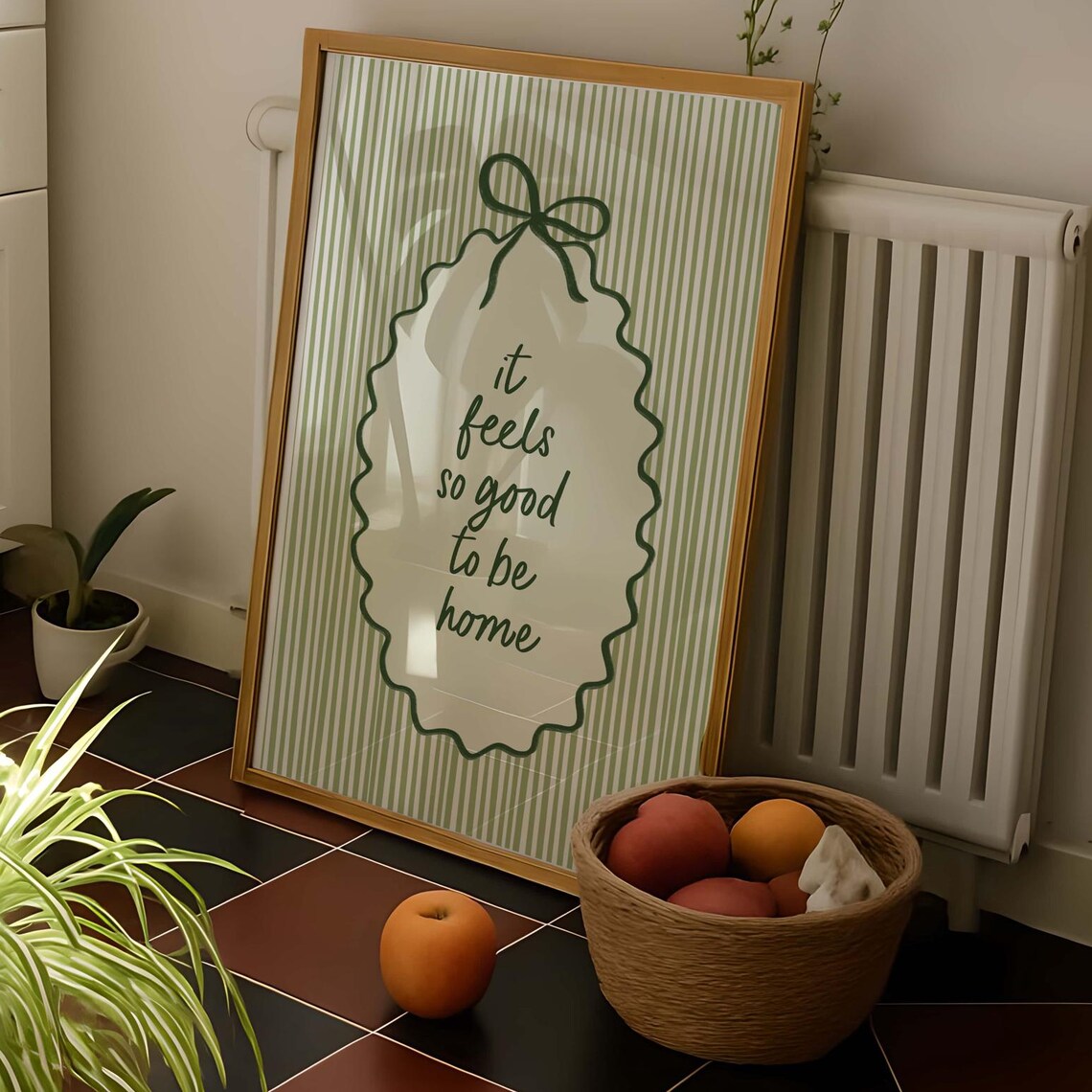 It Feels So Good to Be Home Green Scalloped Script Quote Poster