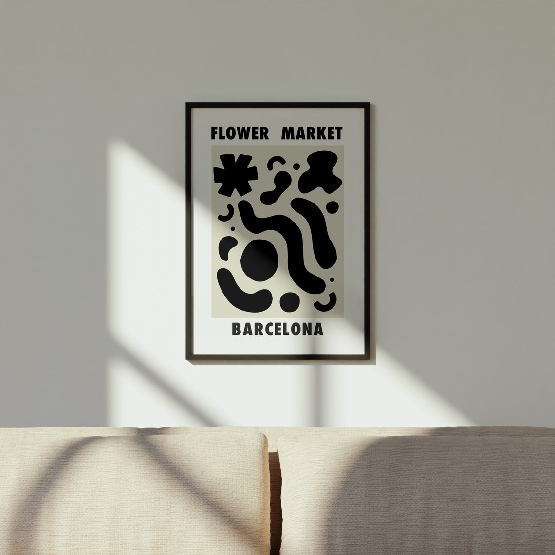 Barcelona Flower Market Flower Market Print Flower Market Poster Floral Wall Art Black And Beige Wall Art Flower Shapes Print - Image 3