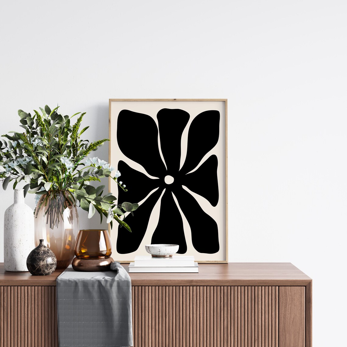Bold Black Abstract Flower Bloom Minimalist Wall Decor Poster