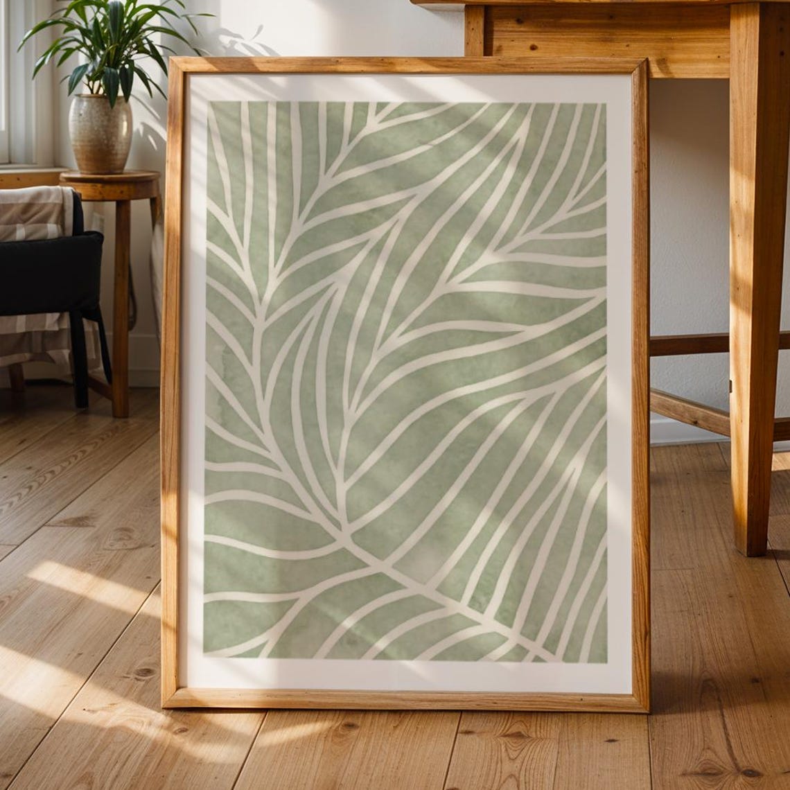 Sage Green Botanical Line Art Art Print