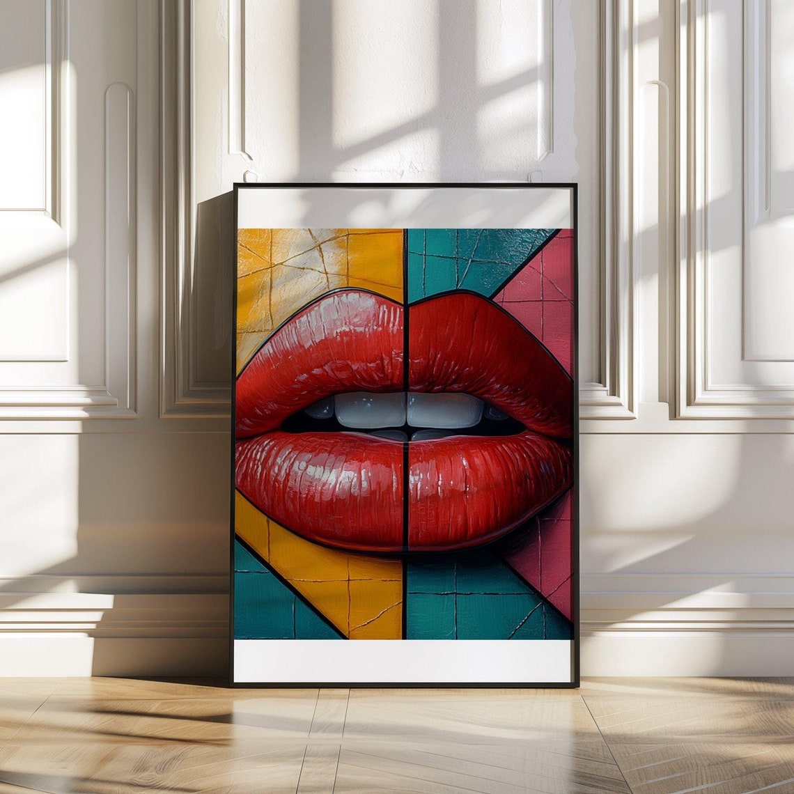 Red Lips Pop Art Poster Bold Close Up Colorful Modern Decor Art