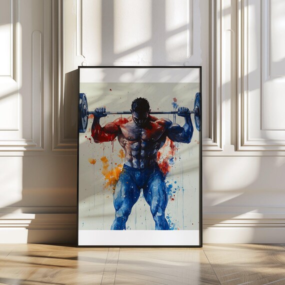 Bodybuilder Lifting Barbell Watercolor Gym Fitness Art Poster