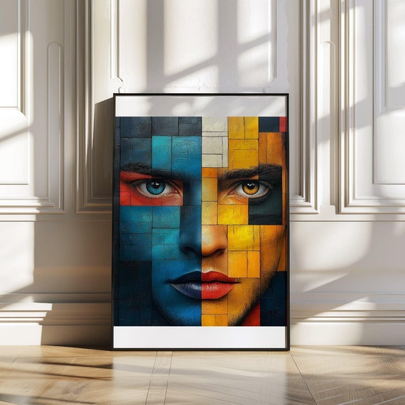 Eye Catching Modern Abstract Wall Art Geometric Face Art Print Contemporary Home Dcor Colourful Cubist Painting Poster
