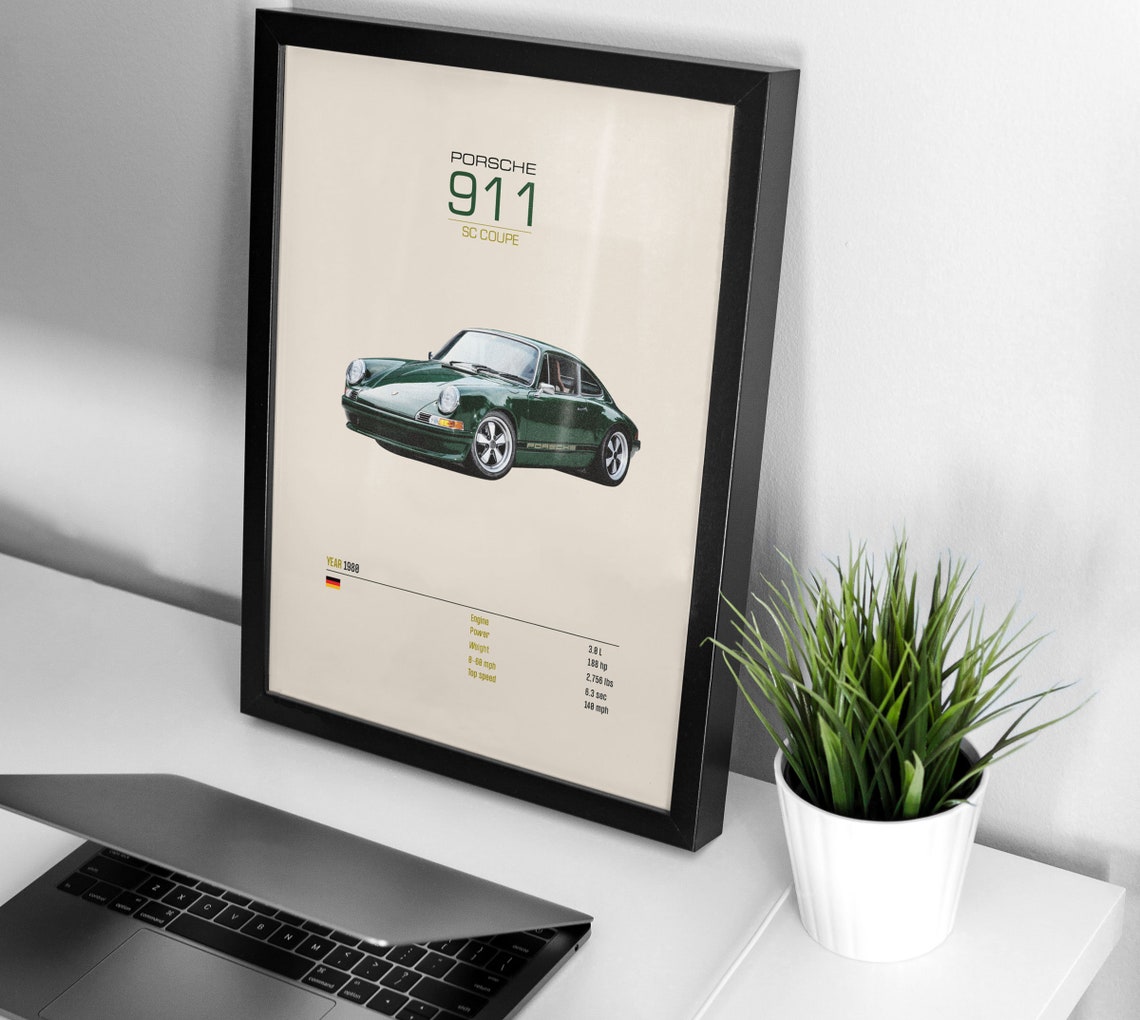 Porsche 911 SC Coupe 1980 Green Classic Car Spec Sheet Poster - Image 2