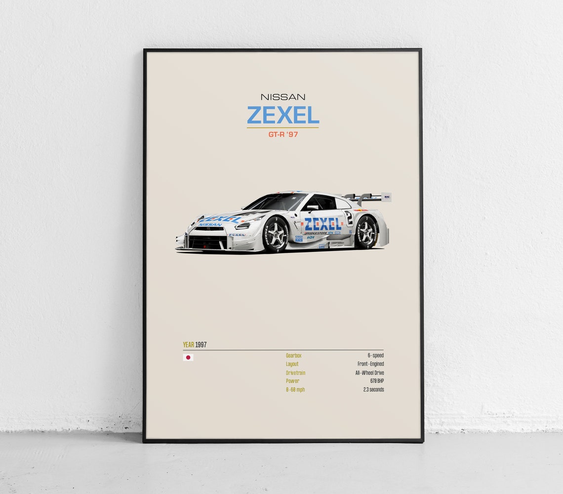 Nissan Zexel GT-R 1997 White JGTC Race Car Spec Sheet Poster