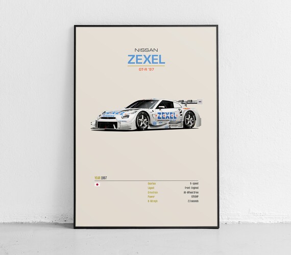 Nissan Zexel GT-R 1997 White JGTC Race Car Spec Sheet Poster
