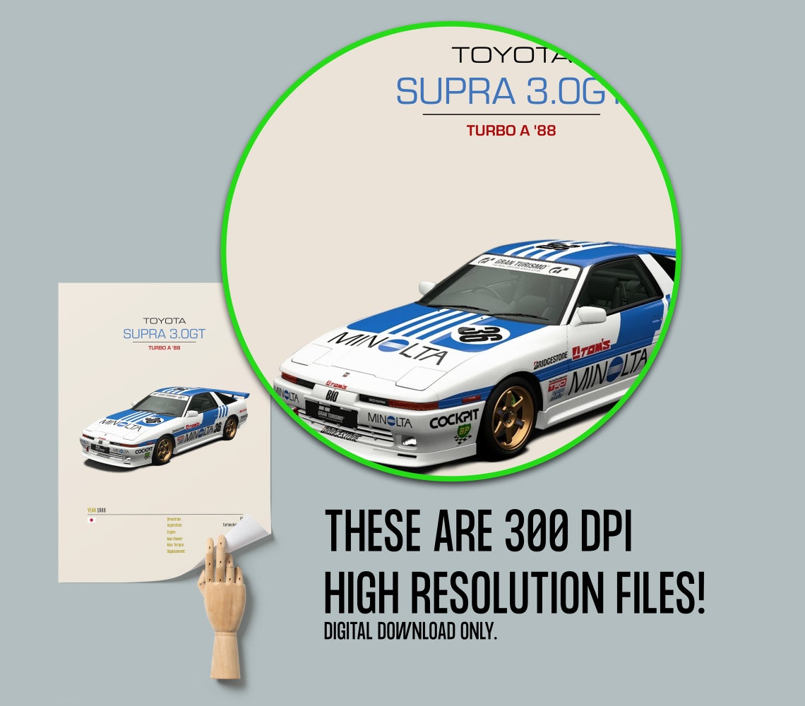 Toyota Supra 30gt Turbo A 1988 Toyota Supra Poster Toyota Supra Vintage Race Car 1988 Gran Turismo Poster - Image 2