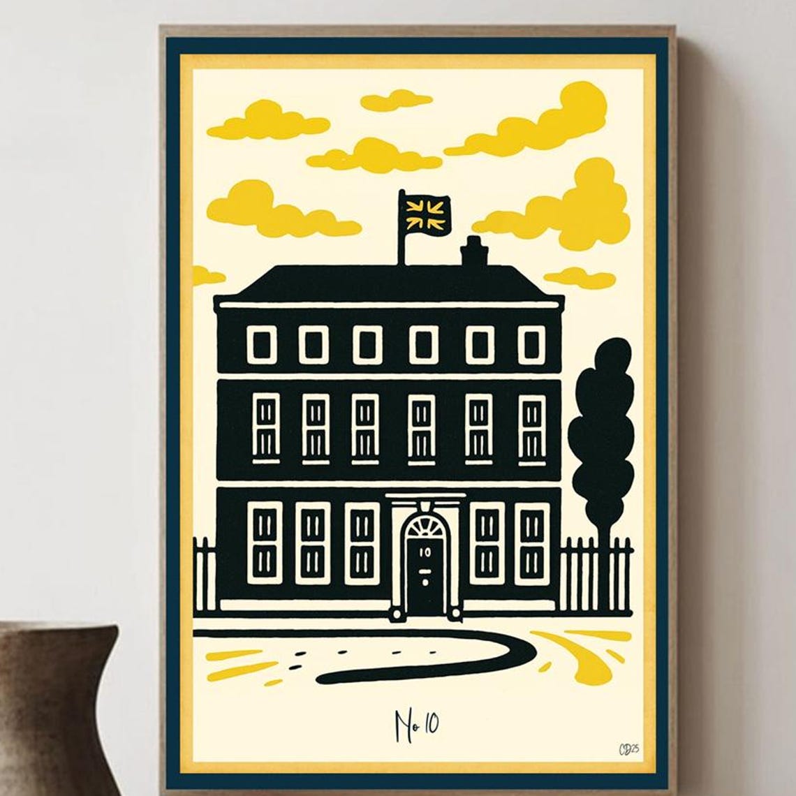 No 10 London Downing Street Vintage Linocut Architecture Poster