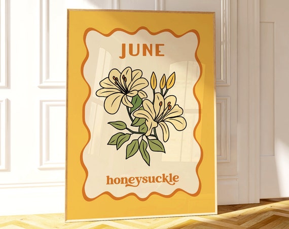 Birth Flower Print June Unframed Honeysuckle Flower Wall Art Bedroomnurseryliving Room Gallery Wall Art