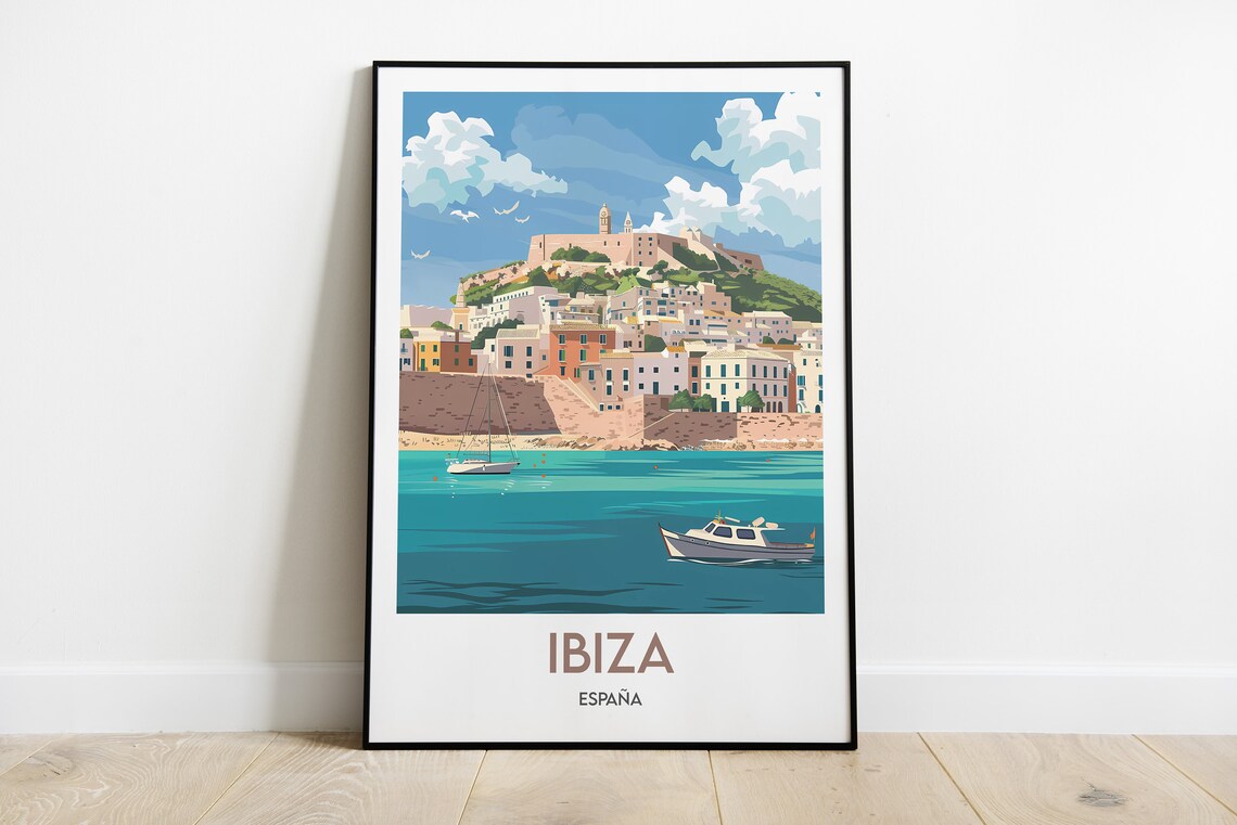 Ibiza Dalt Vila Old Town Fortress Harbor Boats Spain Travel Poster