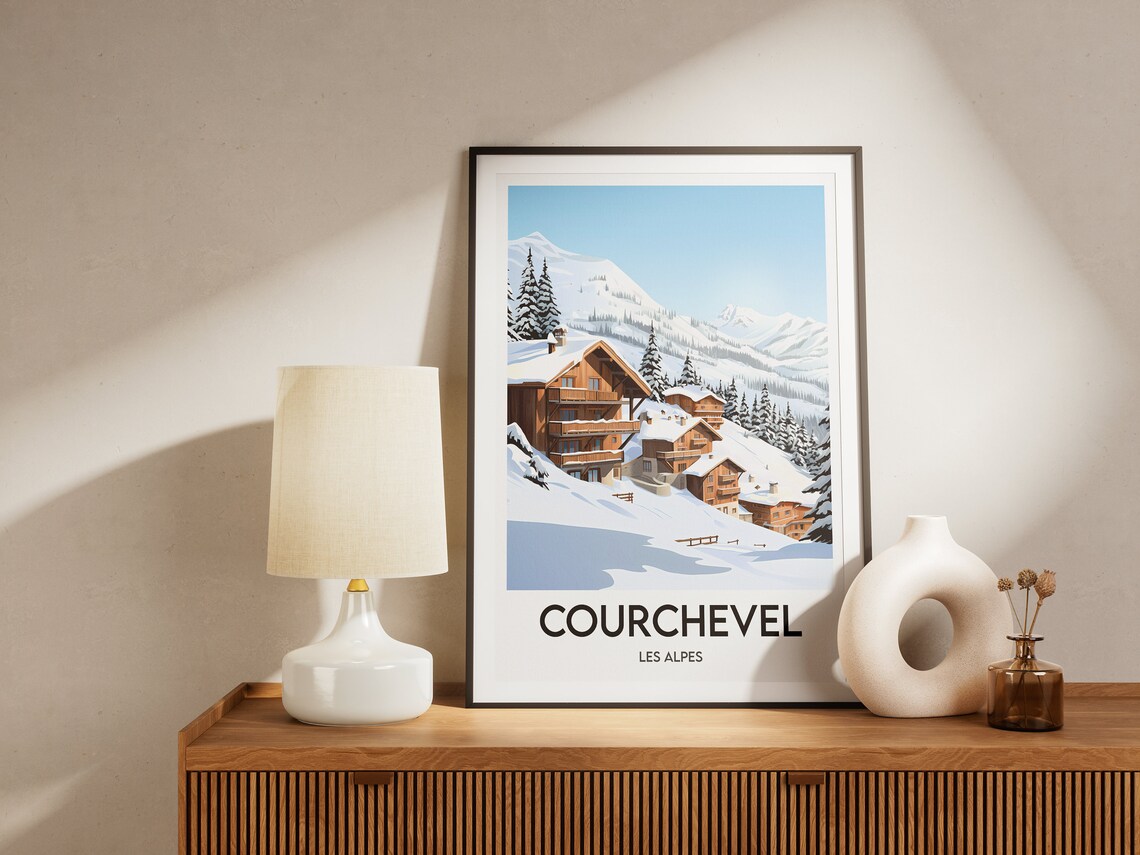 Courchevel French Alps Snowy Slopes Pine Chalets Travel Poster - Image 2