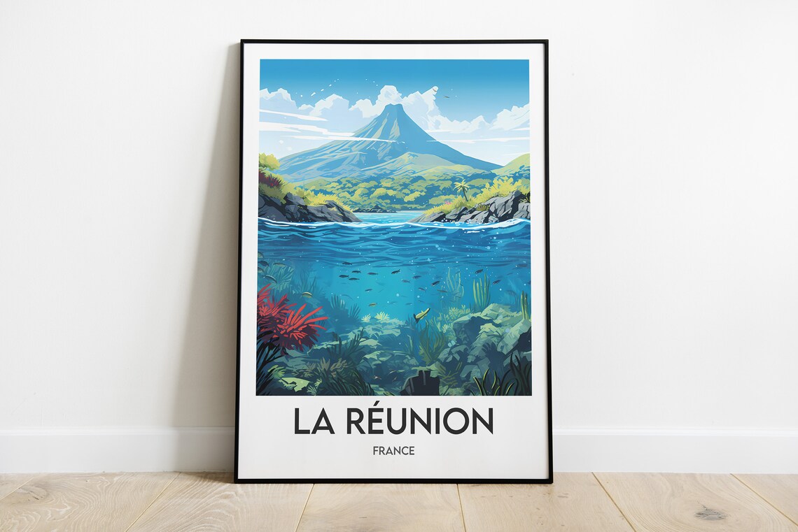 Reunion Island Travel Poster, Place for Living Room