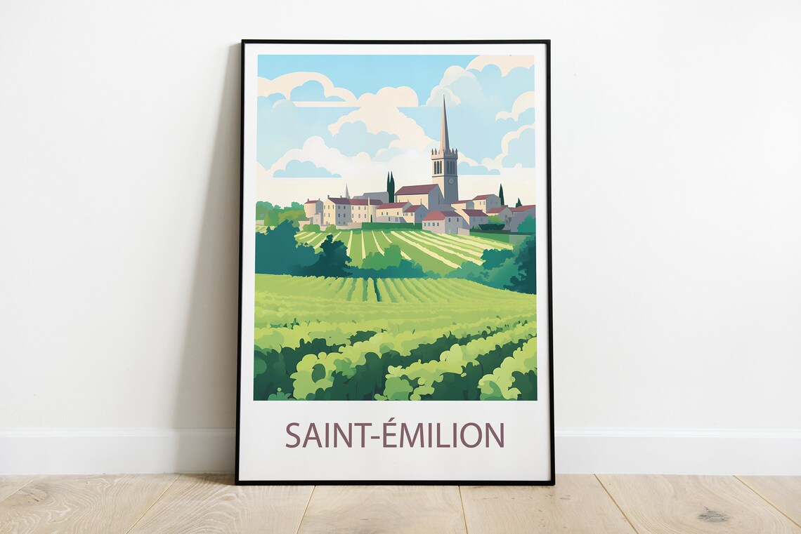 Saint Milion Travel Poster, Minimalist Bordeaux France