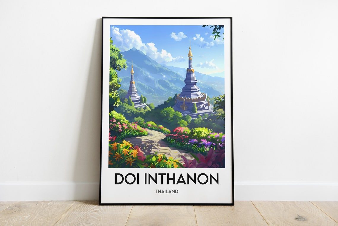 Doi Inthanon Thailand Twin Pagodas Mountain Temple Garden Poster