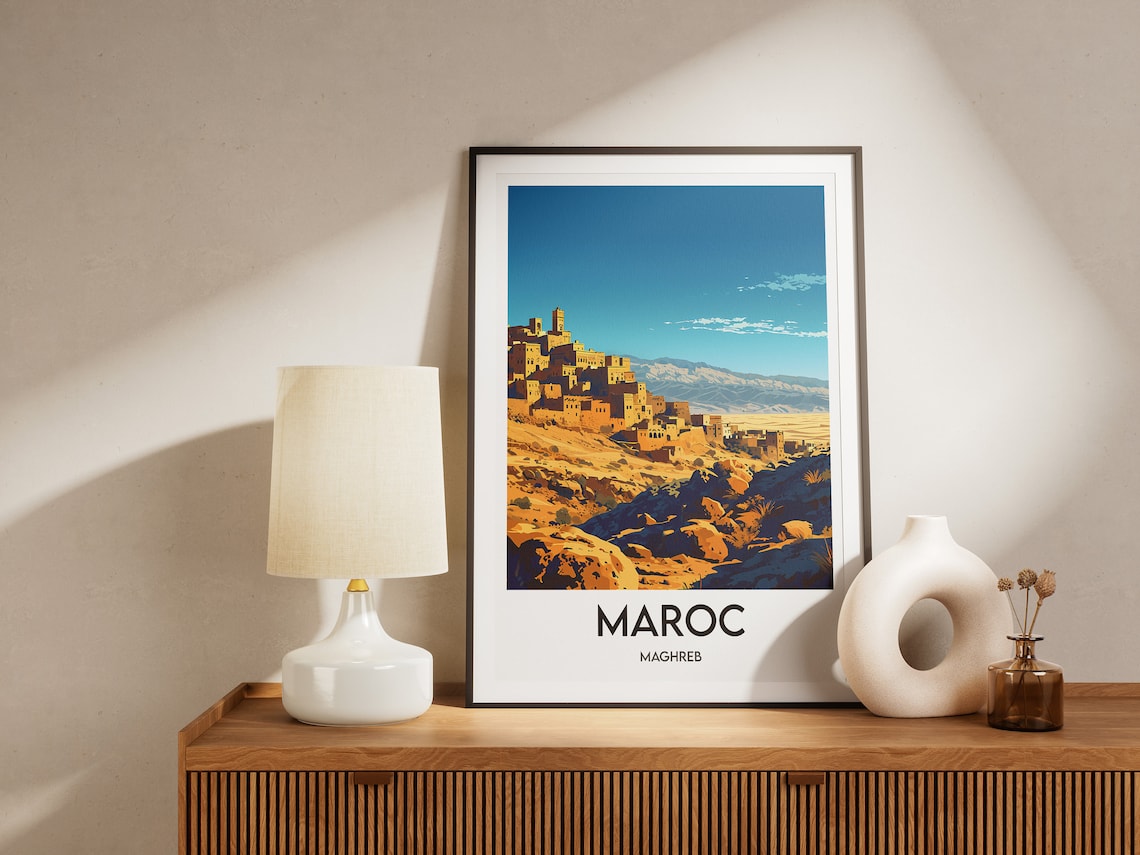 Maroc Maghreb Desert Village Hillside Scenic Vintage Travel Poster - Image 2