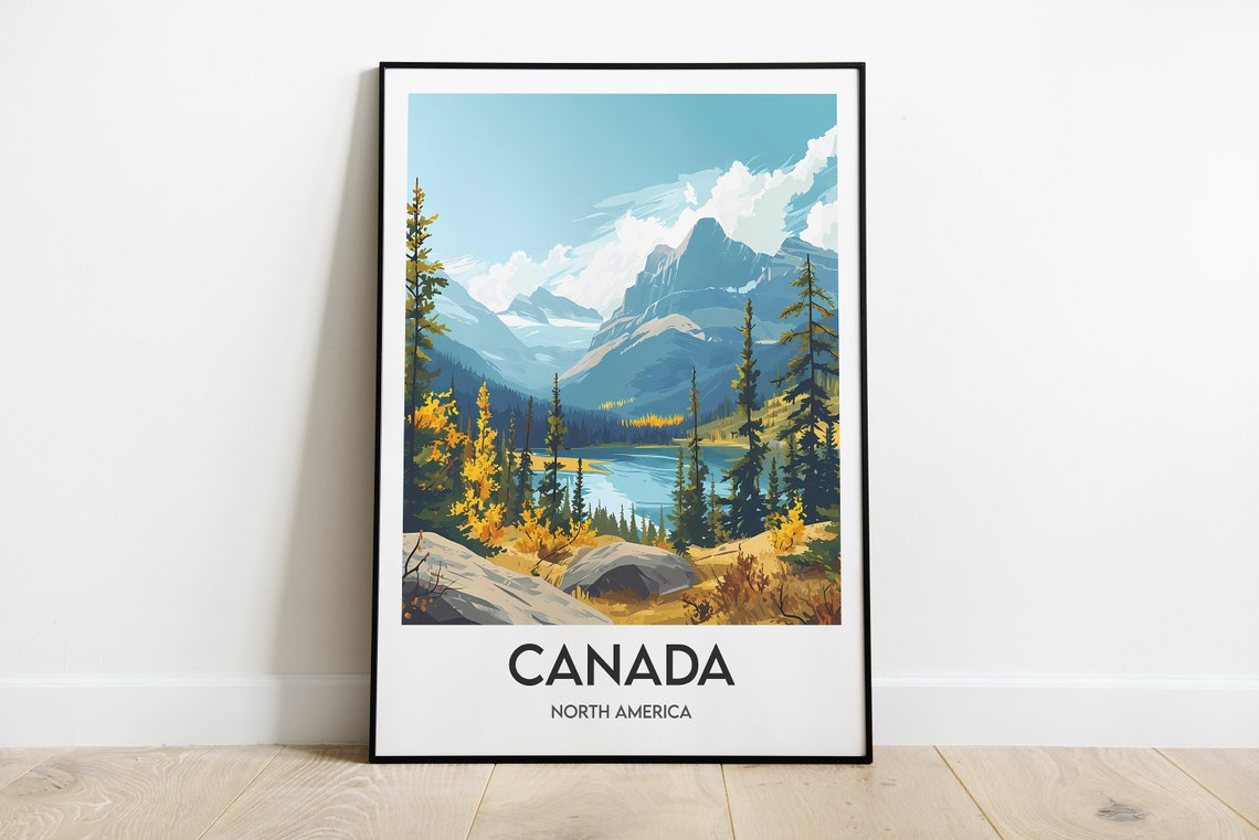 Canada Autumn Alpine Mountain Lake Landscape Scenic Travel Poster