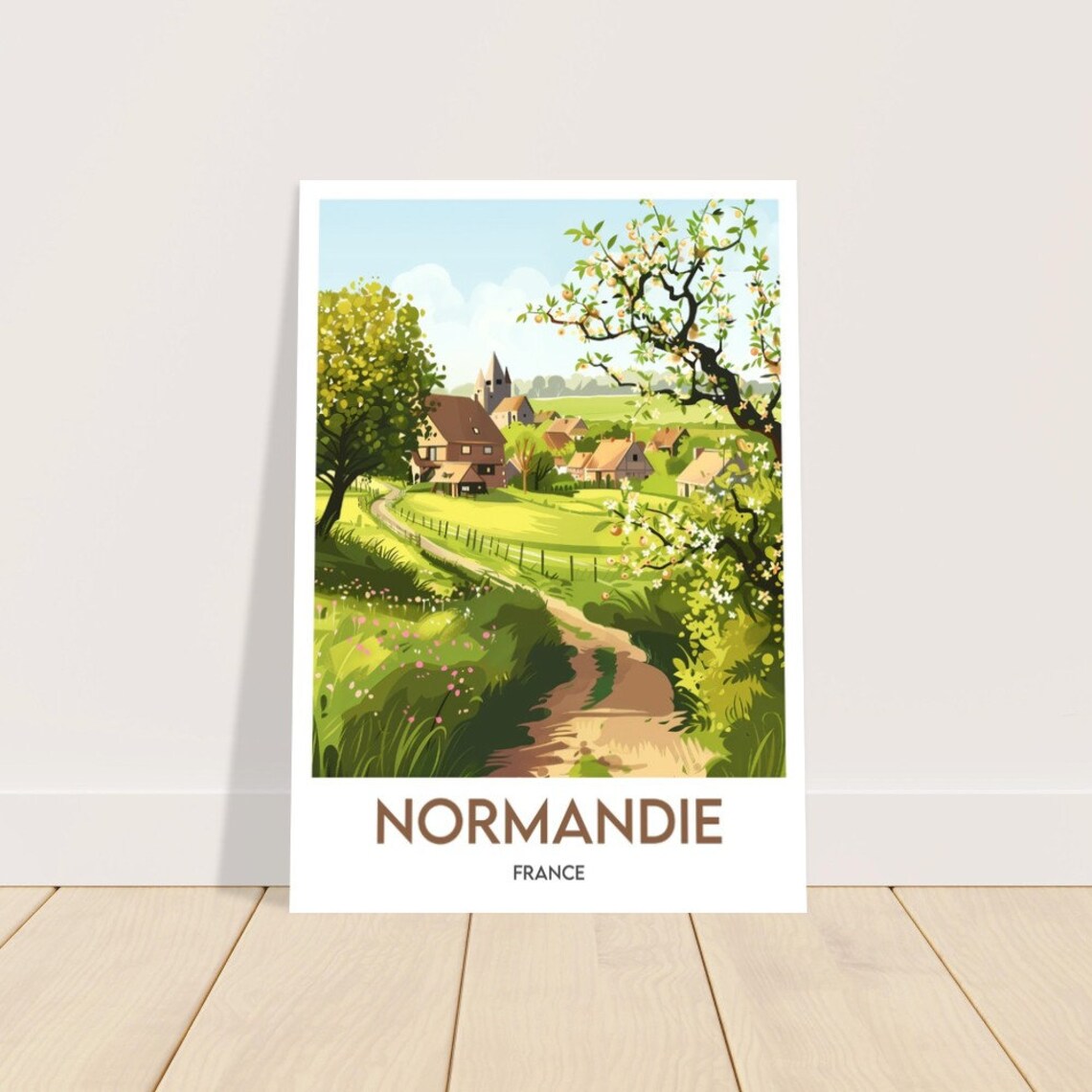 Normandie France Spring Village Blossoming Trees Vintage Poster - Image 2